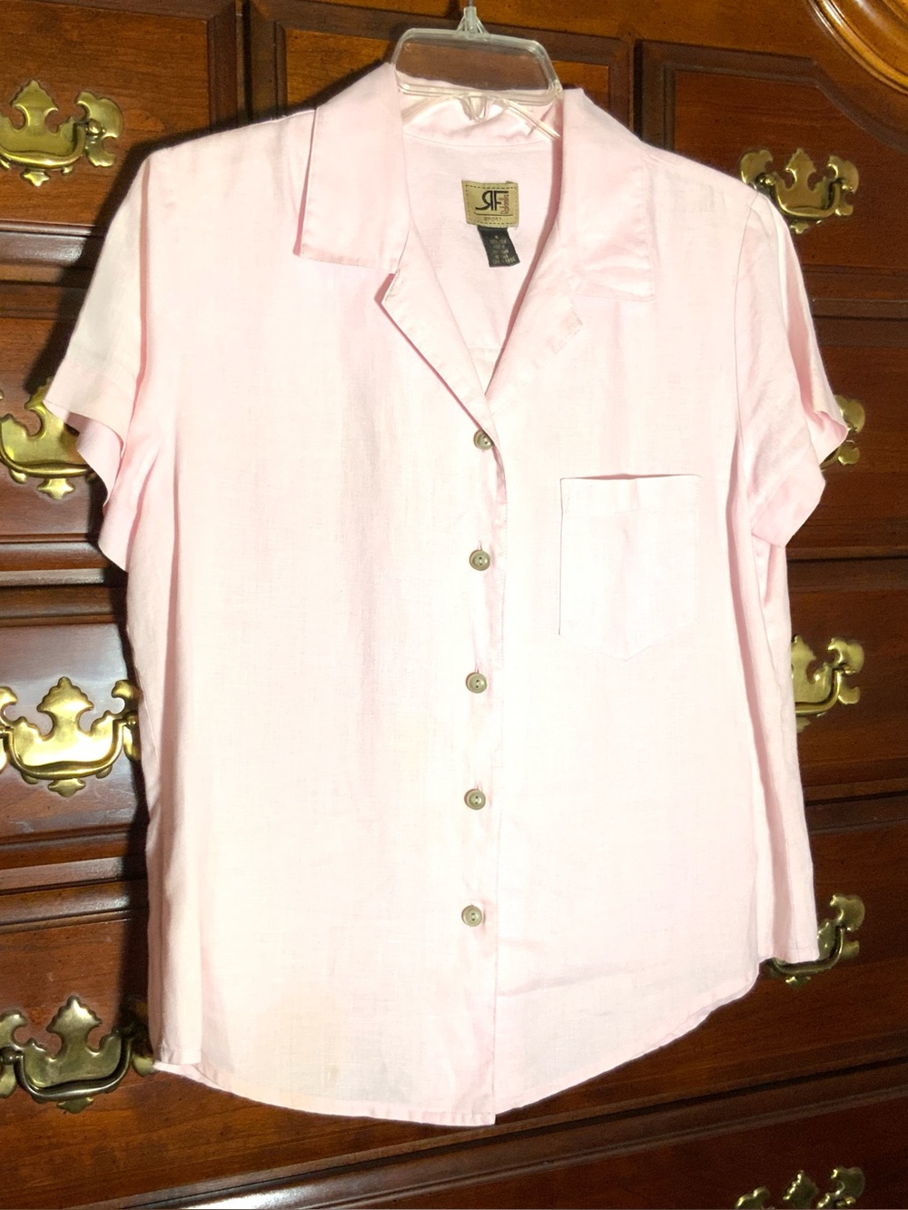 Rafaella Light Pink Linen Short-Sleeve Blouse